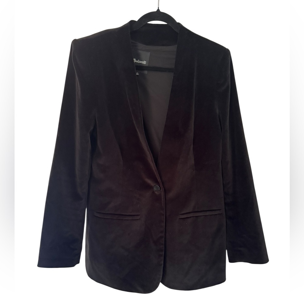 Madewell‎ Women's Black Velvet Single Button Blazer Size 10 Business Work Jacket